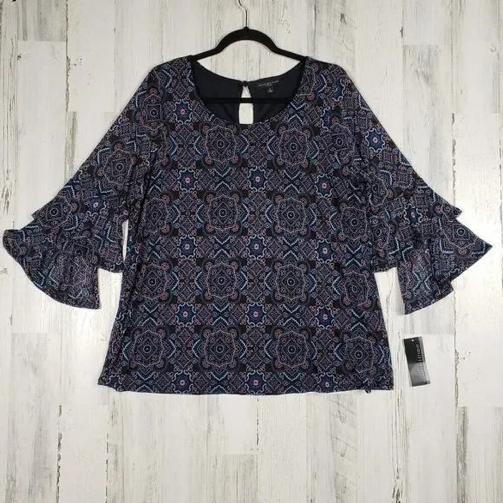 NWT Signature Studio 1/2 Sleeve Semi-Sheer Ruffle Cuff Blouse Women's Size 1X